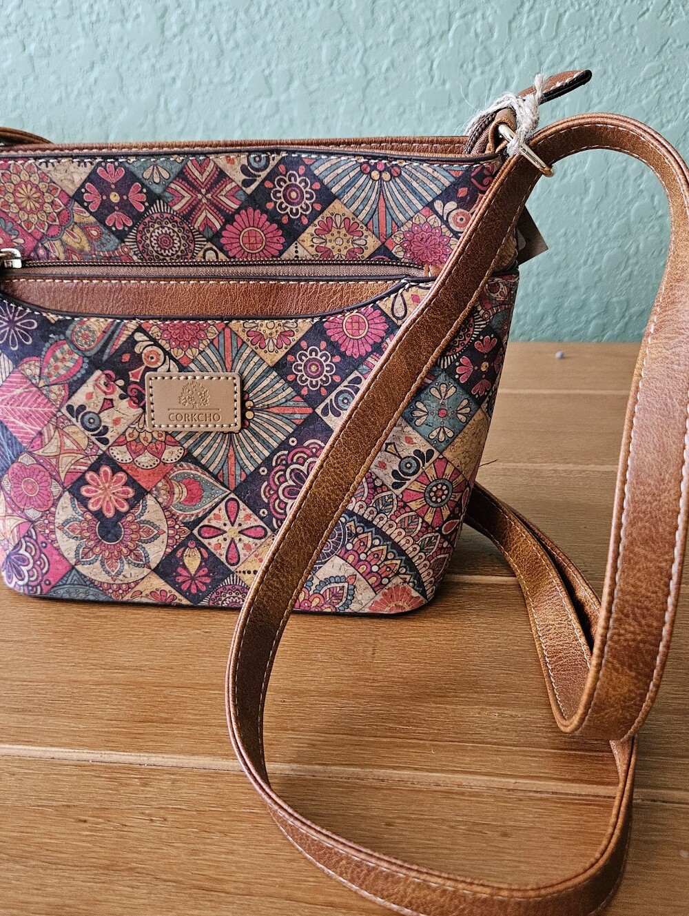 NWT- Corkcho Crossbody Bag Patchwork Tile Pattern Adjustable Strap